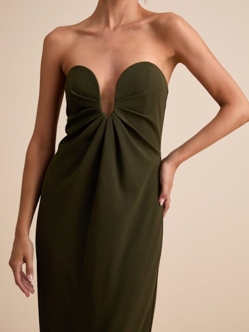 Lulus Thula Dark Olive Cutout U-bar Column Maxi Dress Green - Size XS